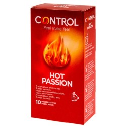 Preservativos Control Hot Passion: efecto calor, textura con puntos y estrías, extra lubricados. Caja de 10 unidades, 53 mm de a