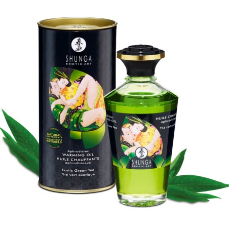 Shunga Aceite Masaje Efecto Calor Té Verde Orgánico 100 ml - Comestible y Aromático