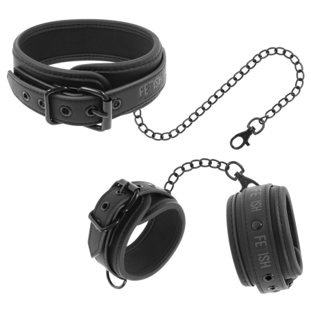 Fetish Submissive Bondage fetish submissive collar y esposas cuero vegano con forro de nopreno